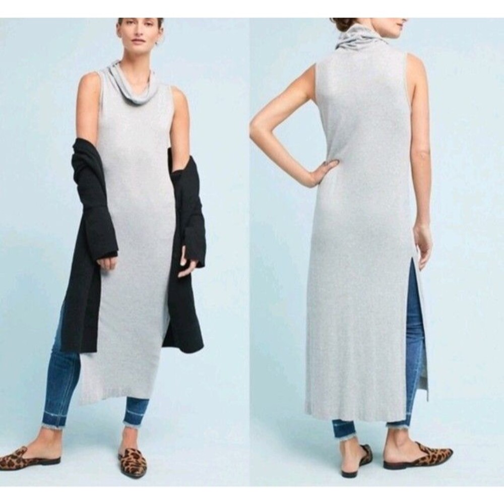 T.la Anthropologie Cowl Neck Sleeveless Midi Dress Gray Modal Minimalist Size XS